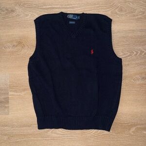 Ralph Lauren Black V-Neck Knit Sweater Vest with Red Pony